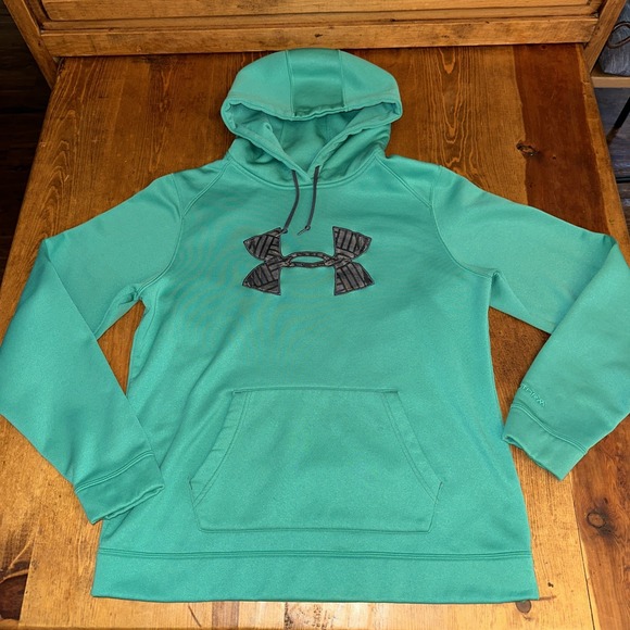 Under Armour Hoodie Womens ColdGear Semi-Fitted Sweatshirt Fleece  L Green - Picture 1 of 7
